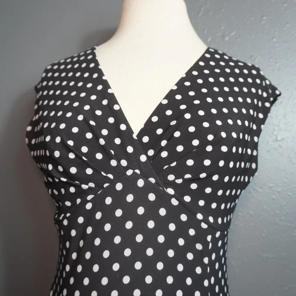 Chaps Womens Black White Polka Dot Midi Short Sleeve V Neck Dress Size Small - Picture 3 of 7